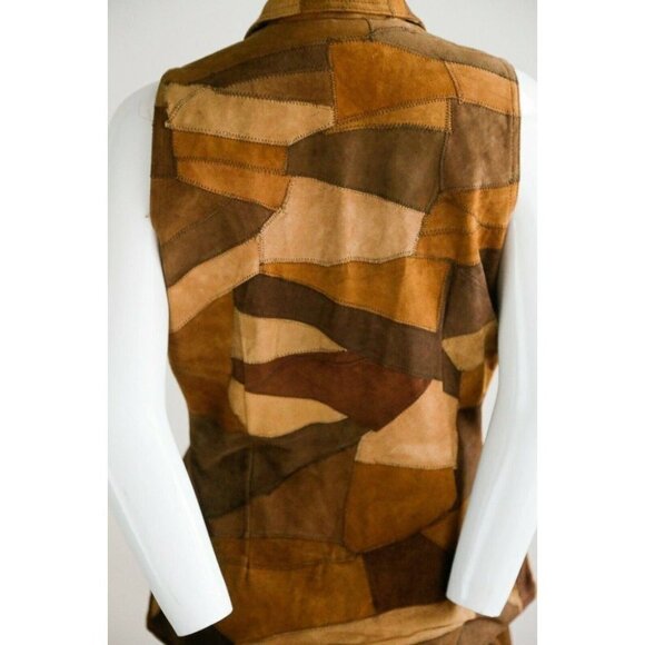Vintage 90s Buttery Soft Brown Suede Patchwork 2  piece skirt and vest S… - Picture 7 of 12